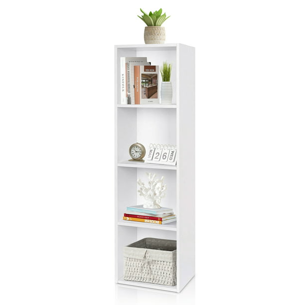 Small White Bookcase Oak Top 3 Shelves Low Narrow Wooden Bookshelf Display Unit